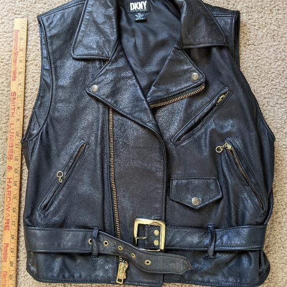 Dkny Black Leather Motorcycle Vest - Picture 1 of 14